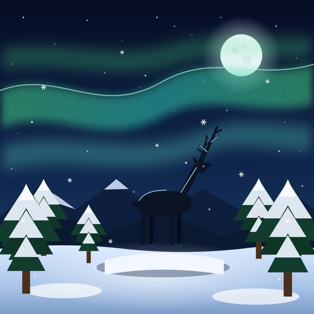 Winter Stag Aurora — Snowy Forest Vector Scene — free vector preview