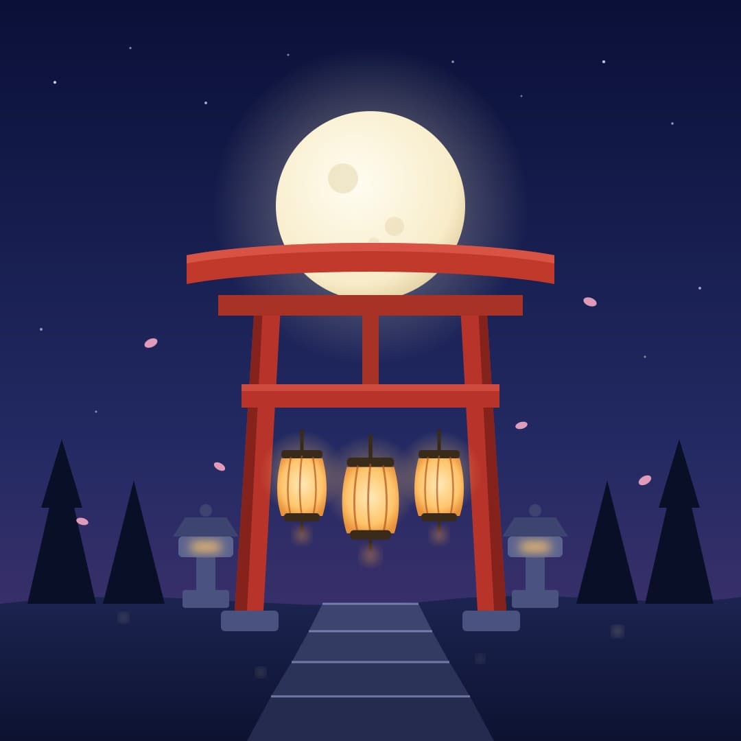Moonlit Torii Lanterns — Japanese Gate Night Vector — free vector preview