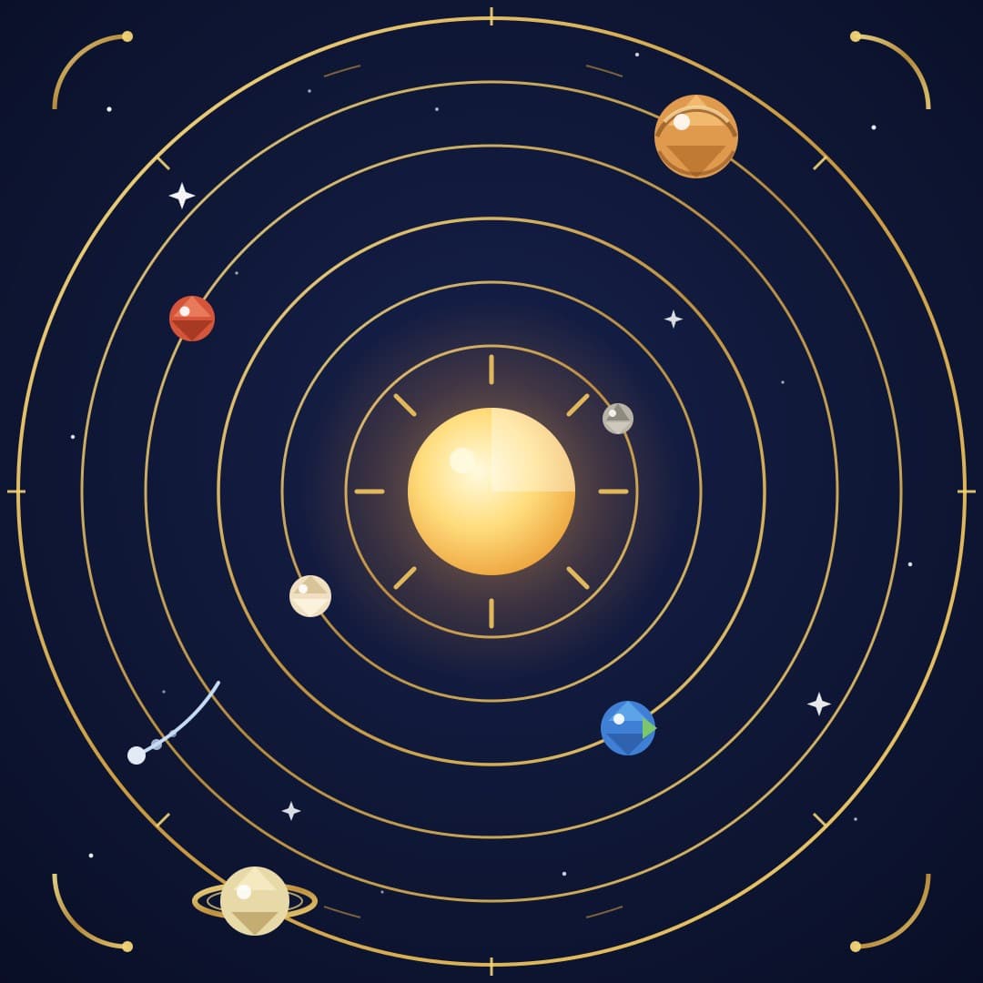 Grand Orrery — Brass Solar System Vector — free vector preview