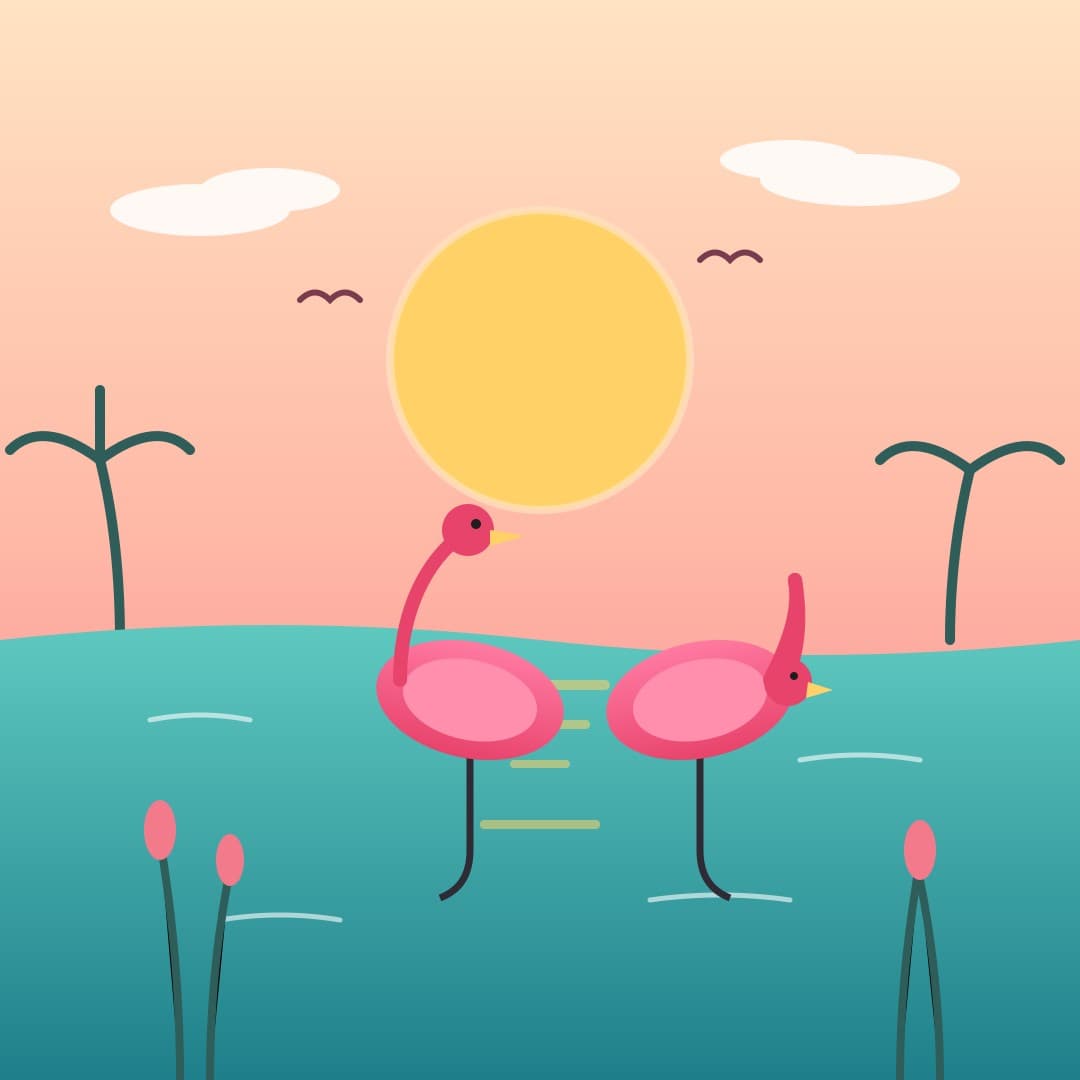 Flamingos at Dawn — Tropical Lagoon Vector — free vector preview