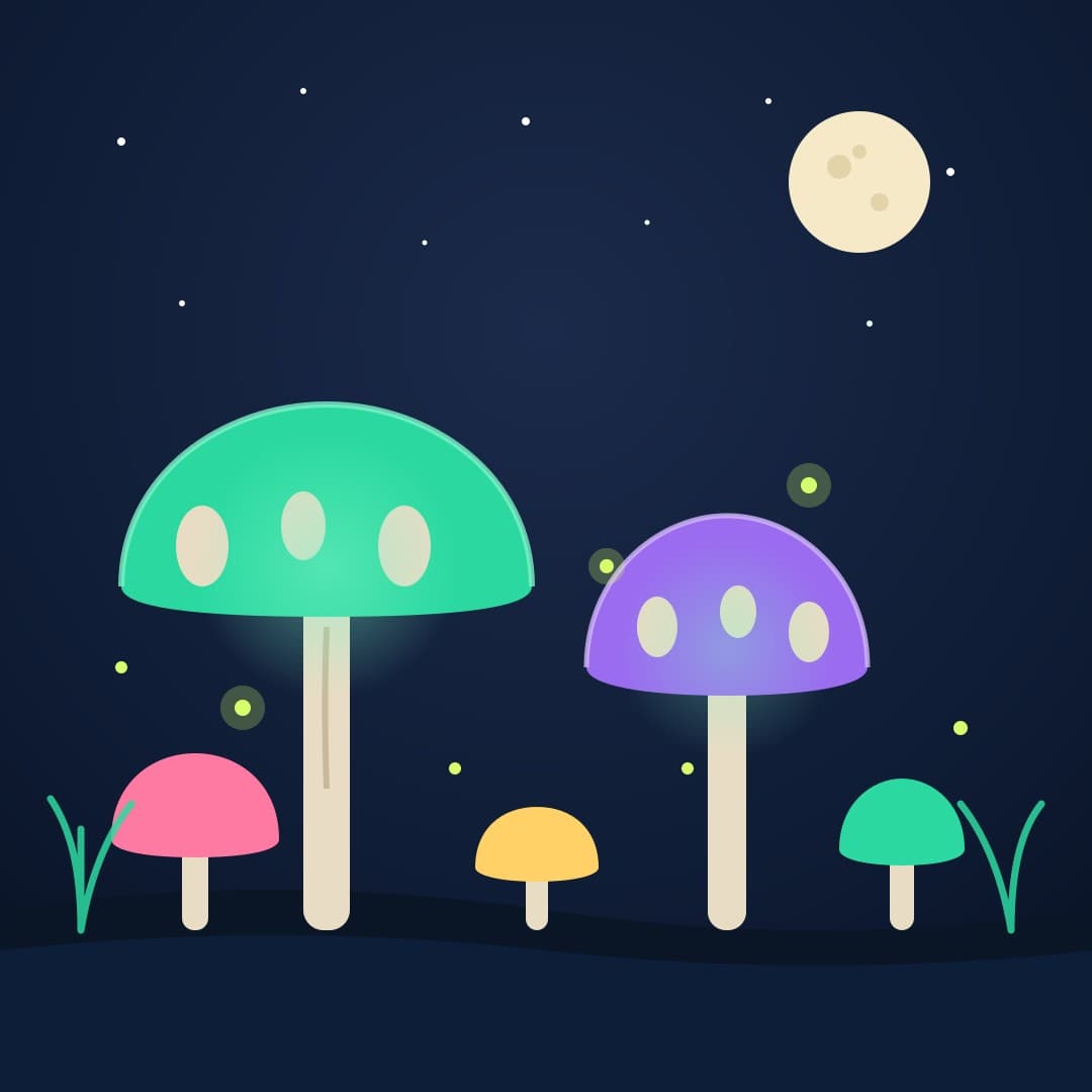 Glowcap Mushroom Forest — Bioluminescent Night Vector