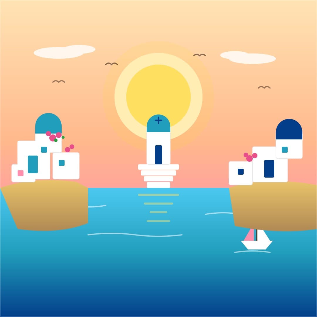 Minimal Santorini Sunset — White Village Over the Aegean Vector — free vector preview