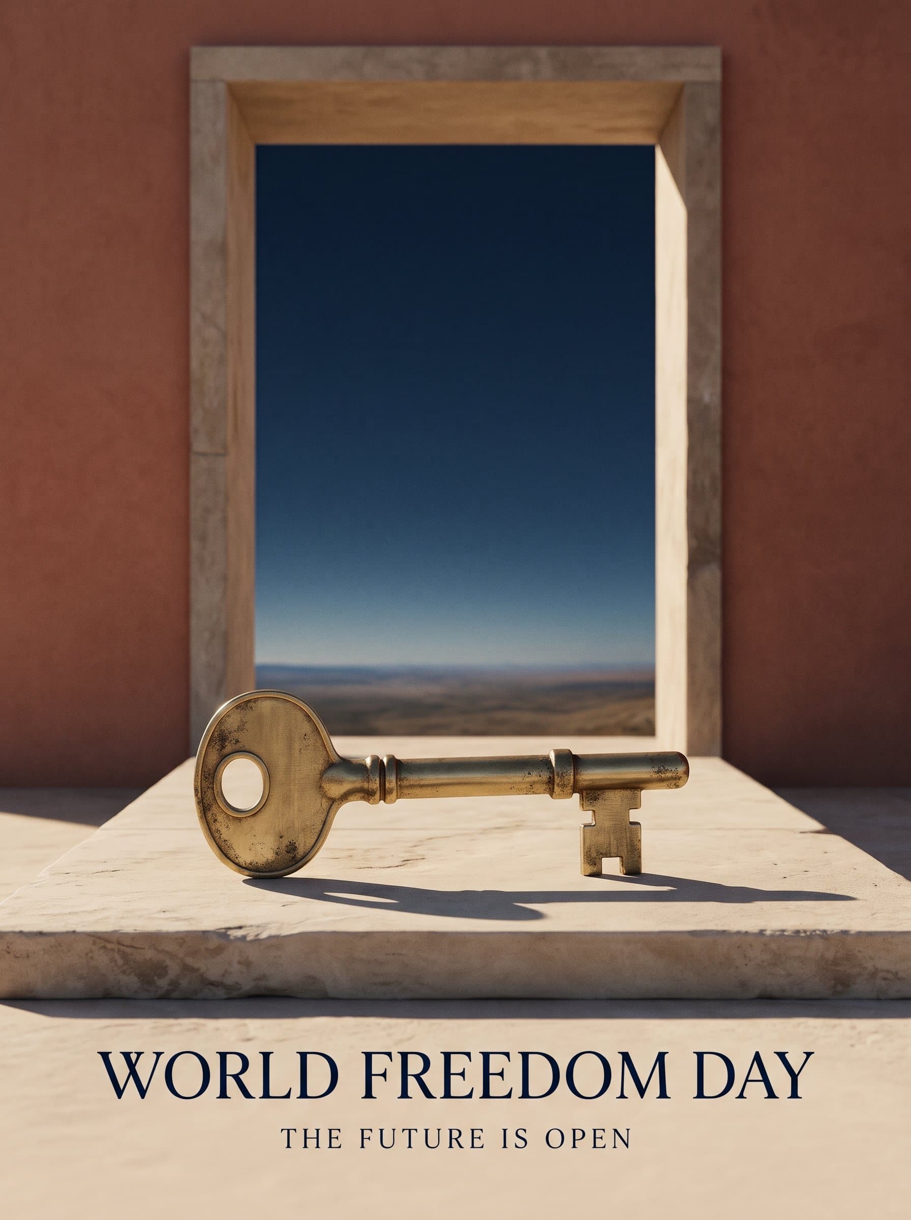 World Freedom Day Golden Key Poster — The Future Is Open — free psd preview