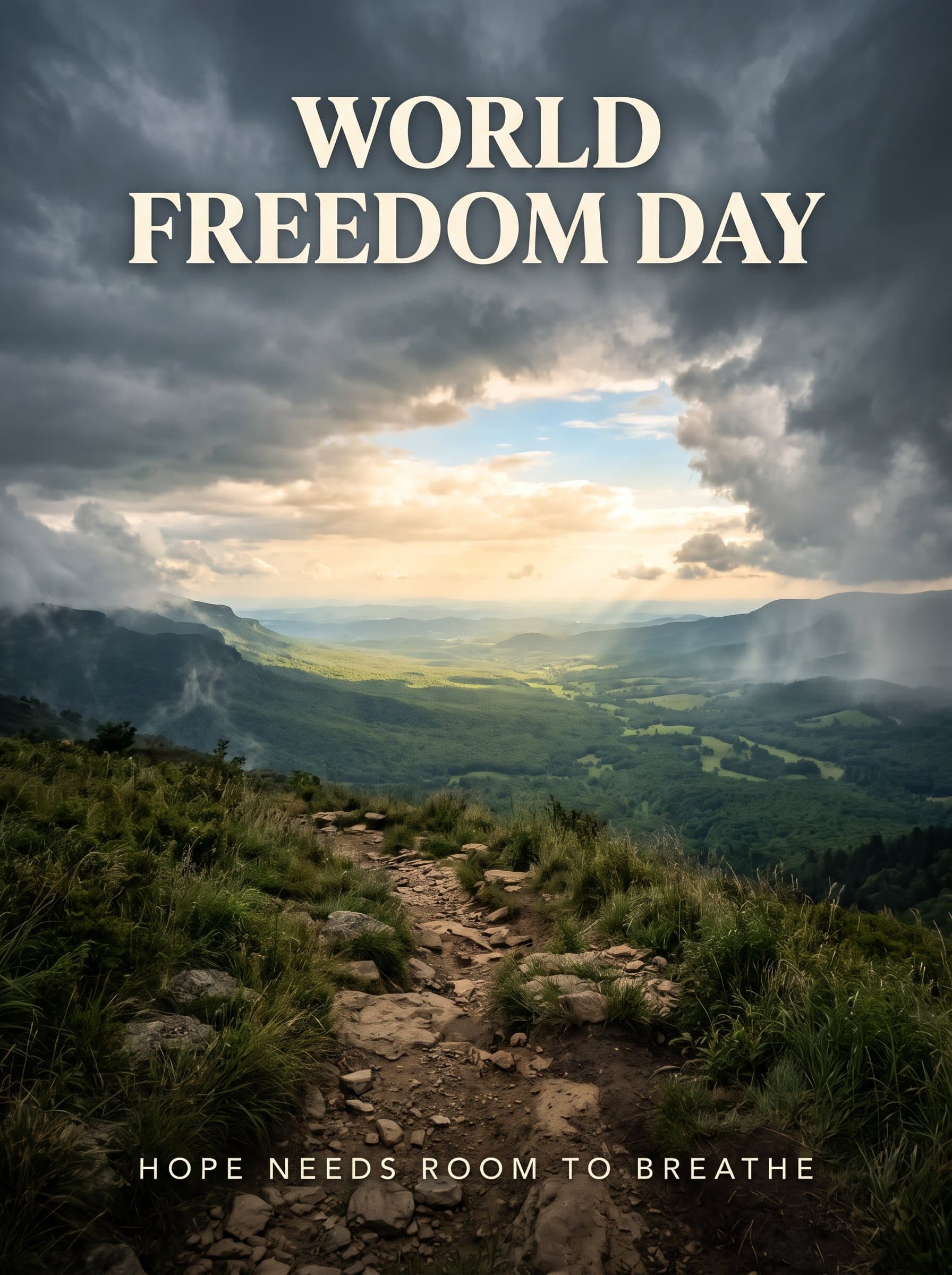World Freedom Day Mountain Valley Poster — Hope Needs Room to Breathe