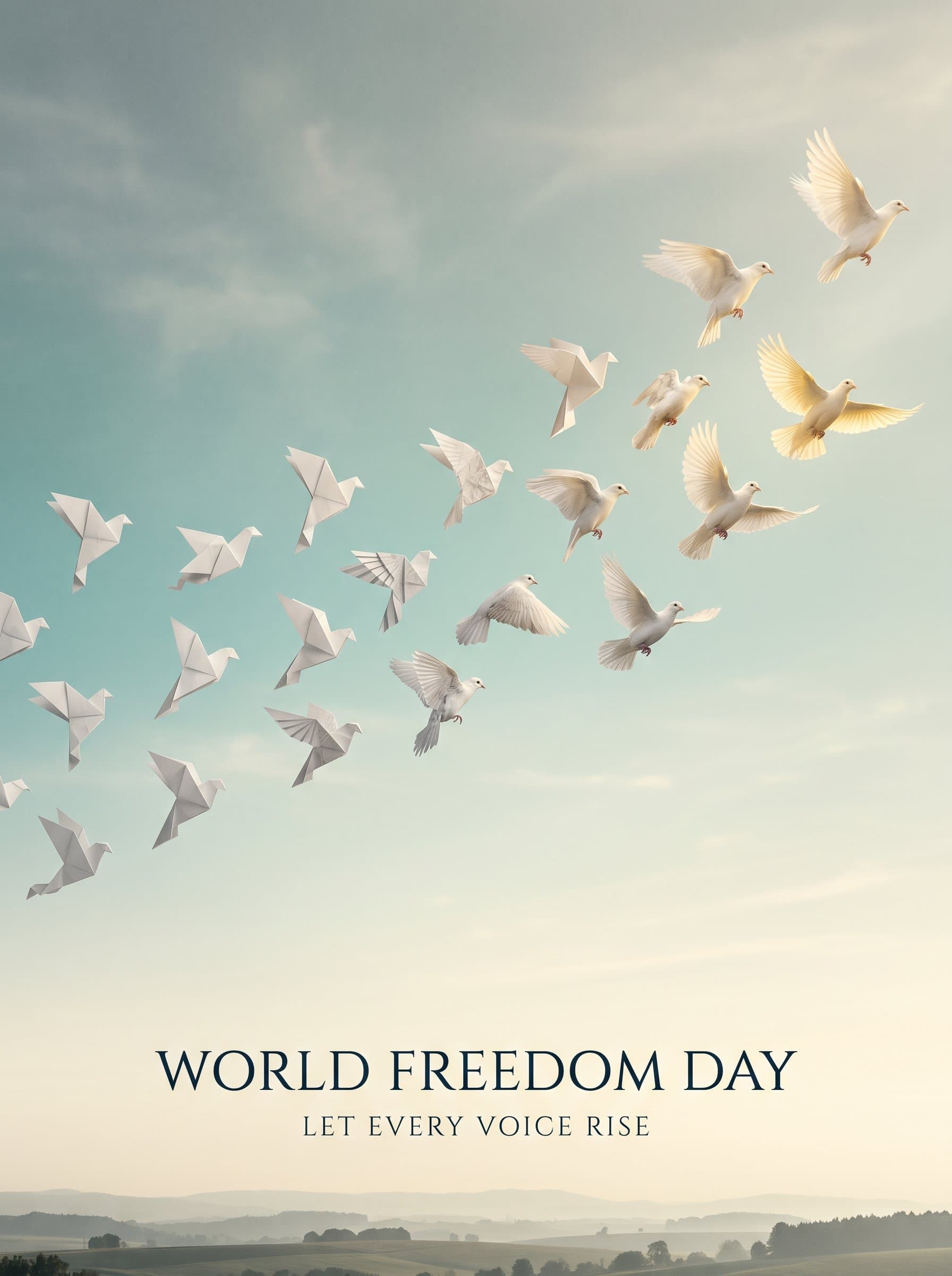 World Freedom Day Doves Poster — Let Every Voice Rise