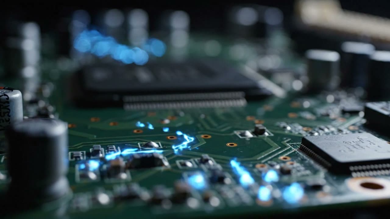 Circuit Board Data Pulses — Macro Tech