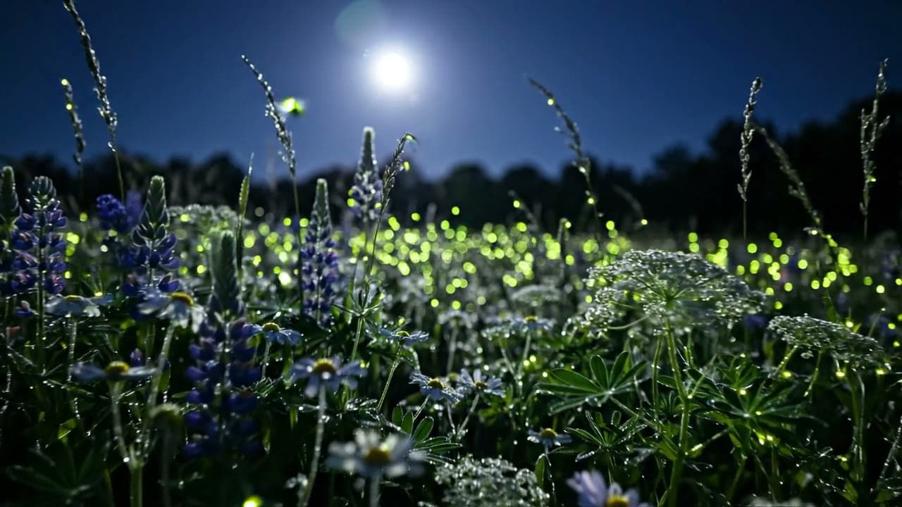 Fireflies Over a Moonlit Meadow — Free AI Stock Video