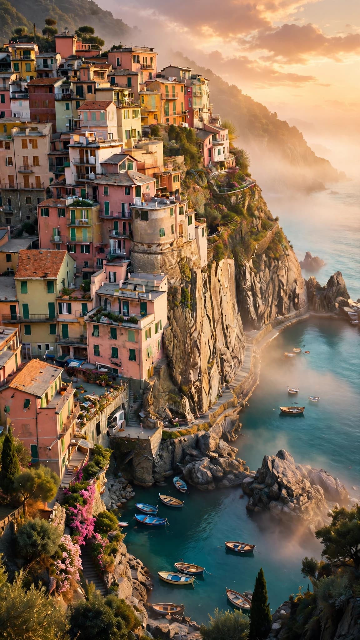 Cinque Terre Cliff Village at Golden Hour — Travel Phone Wallpaper — free wallpaper preview