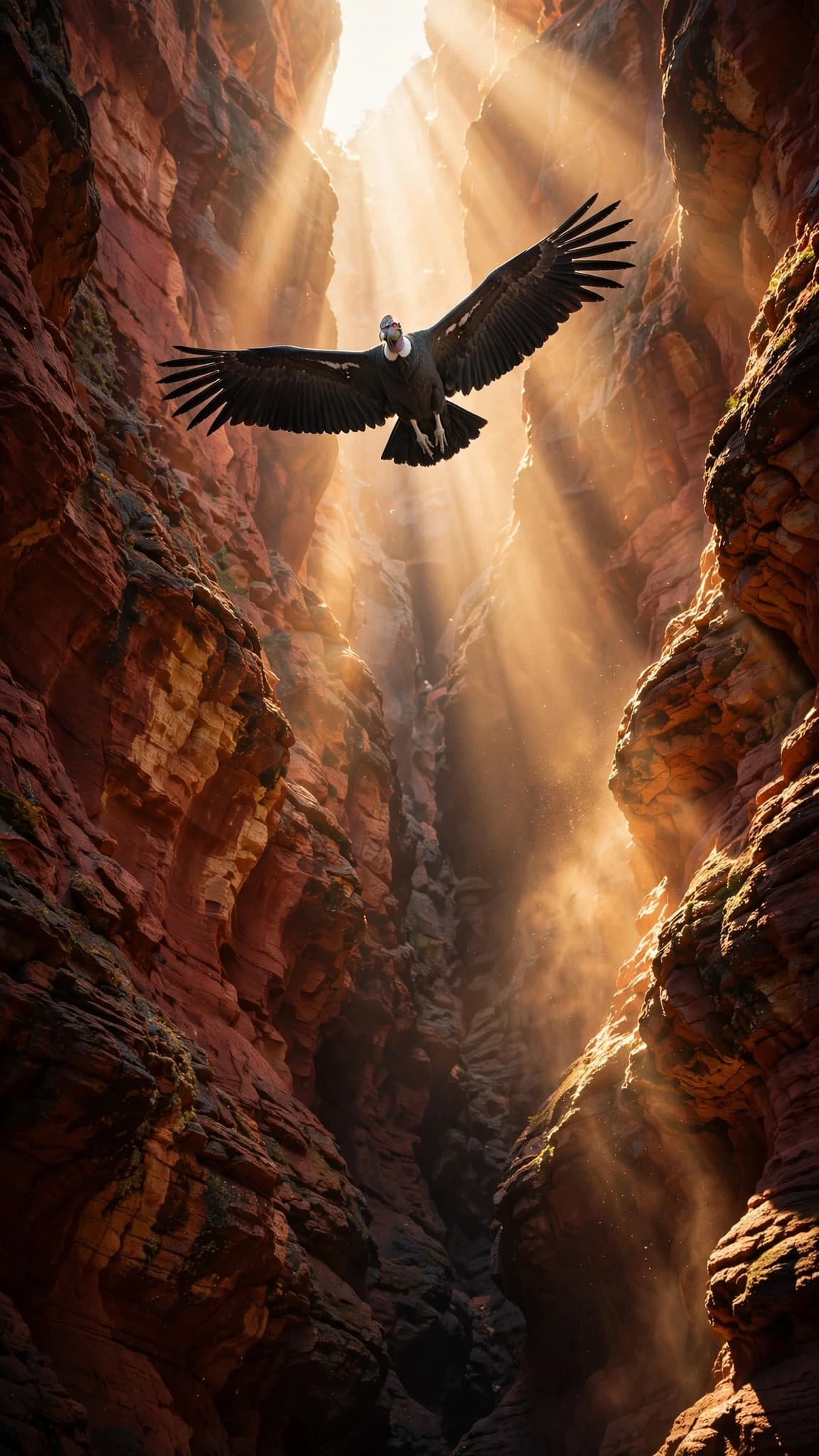 Condor Soaring Through a Crimson Slot Canyon at Dawn — Nature Phone Wallpaper — free wallpaper preview