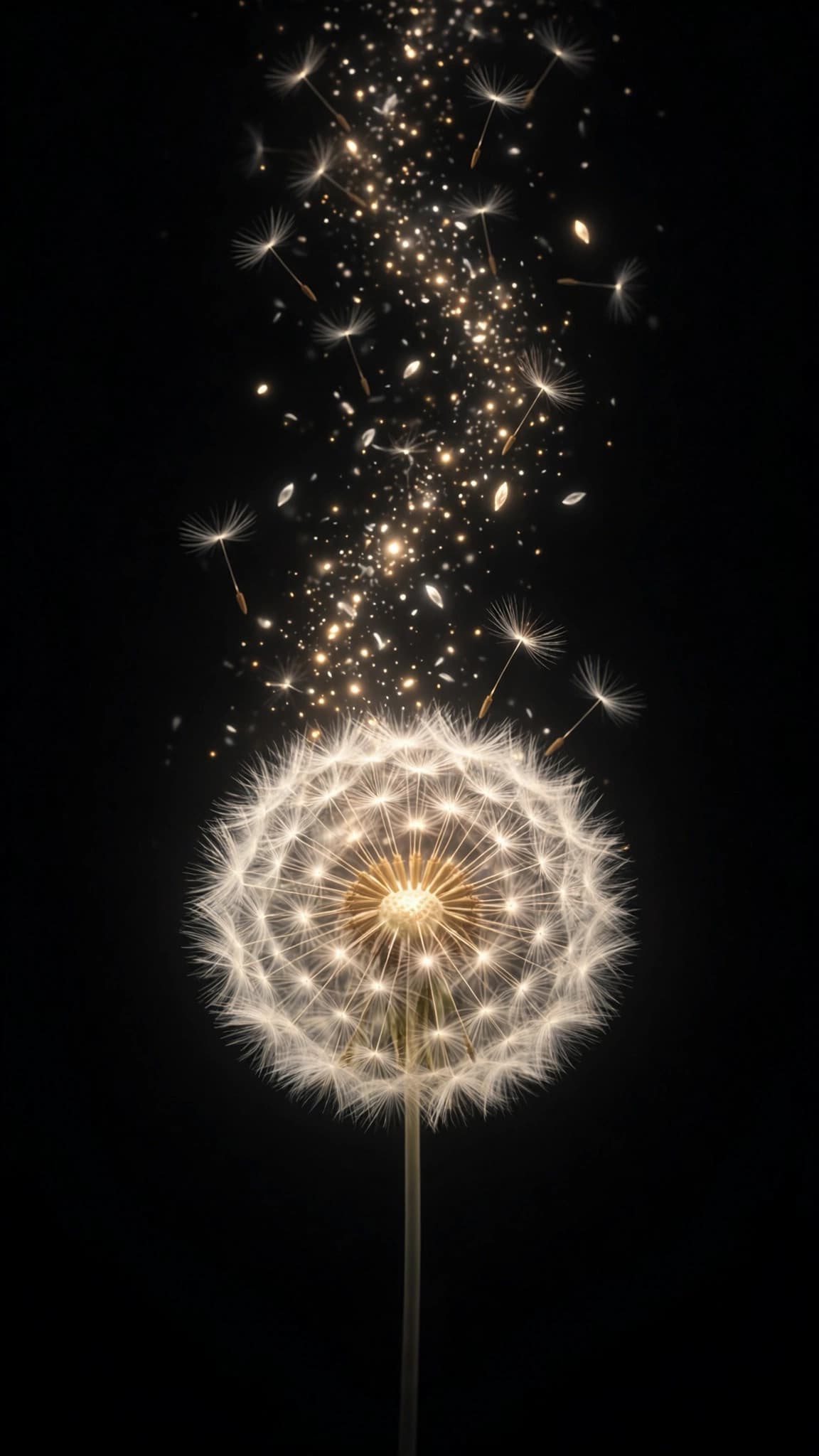 Luminous Dandelion on Pure Black — AMOLED Dark Phone Wallpaper — free wallpaper preview