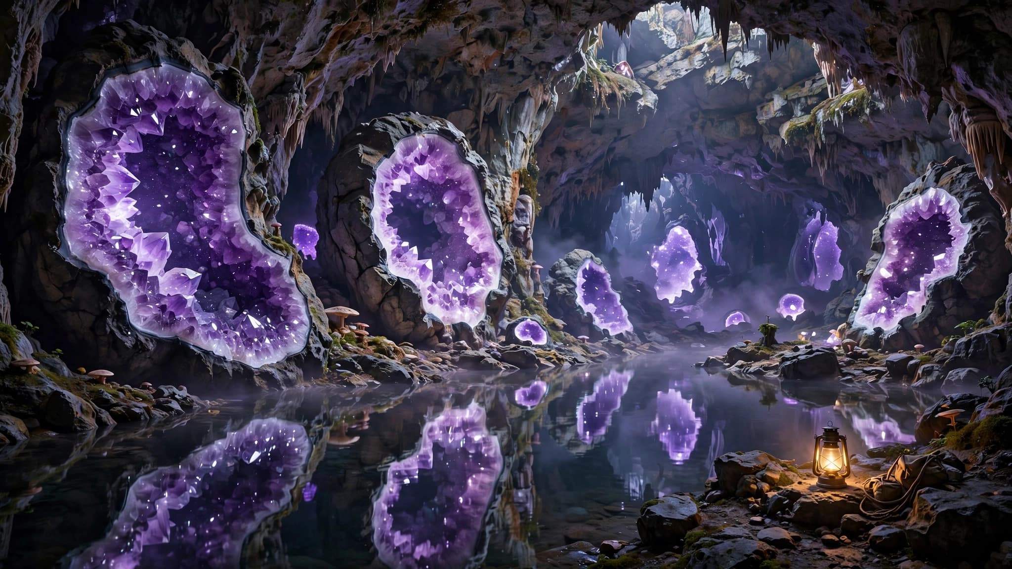 Amethyst Crystal Cave with Underground Lake — free ai image preview