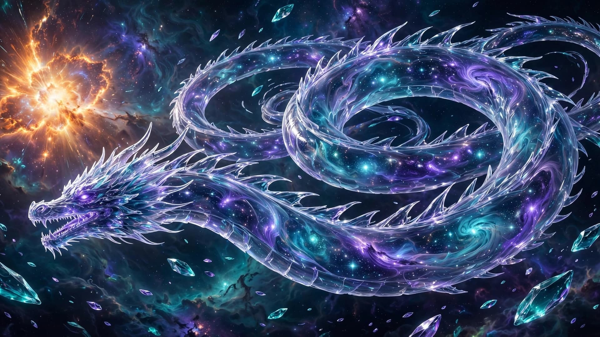 Galaxy Nebula Glass Dragon — Original Fantasy AI Art — free ai image preview