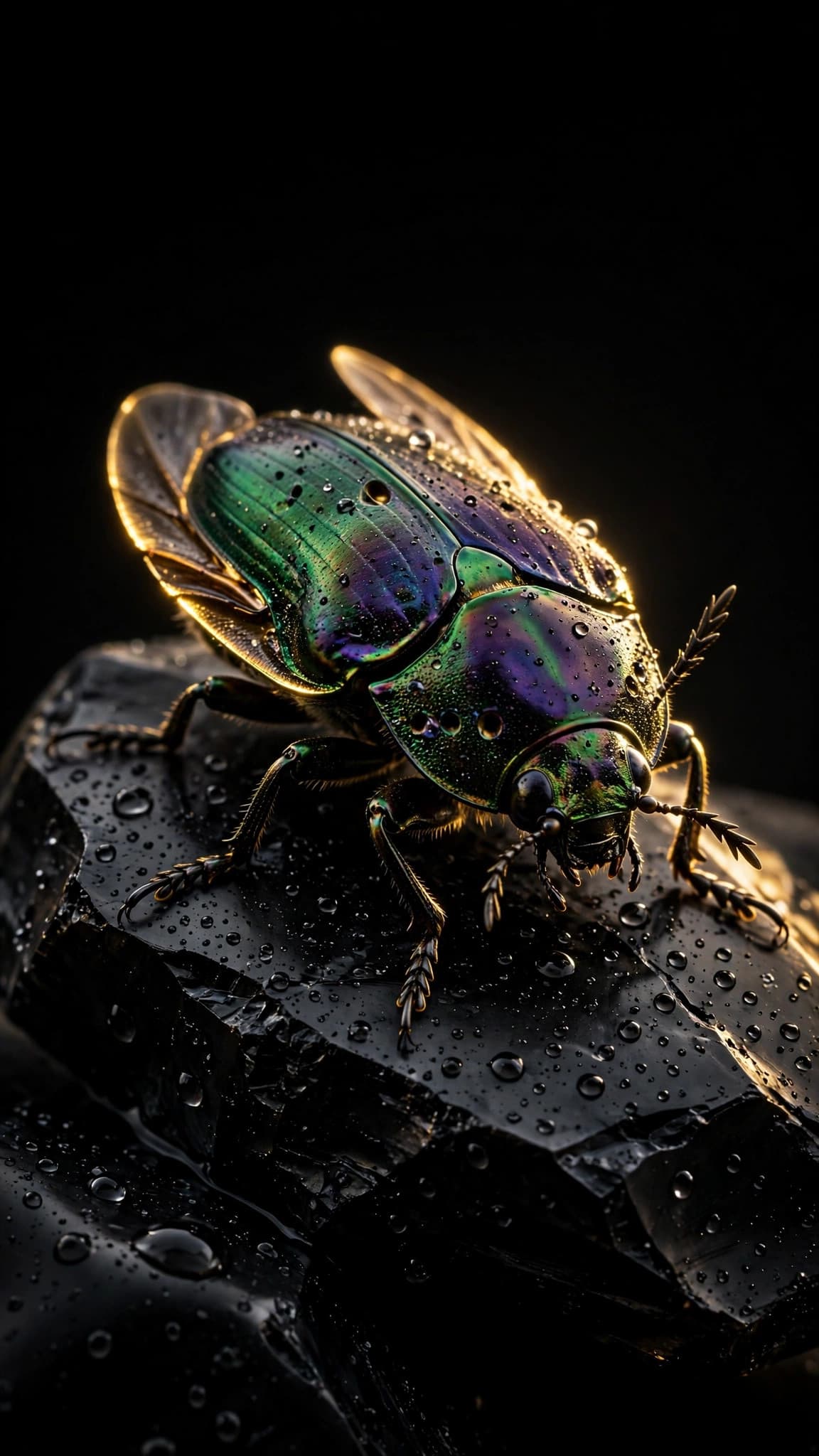 Jewel Beetle on Obsidian — AMOLED Dark Phone Wallpaper — free wallpaper preview