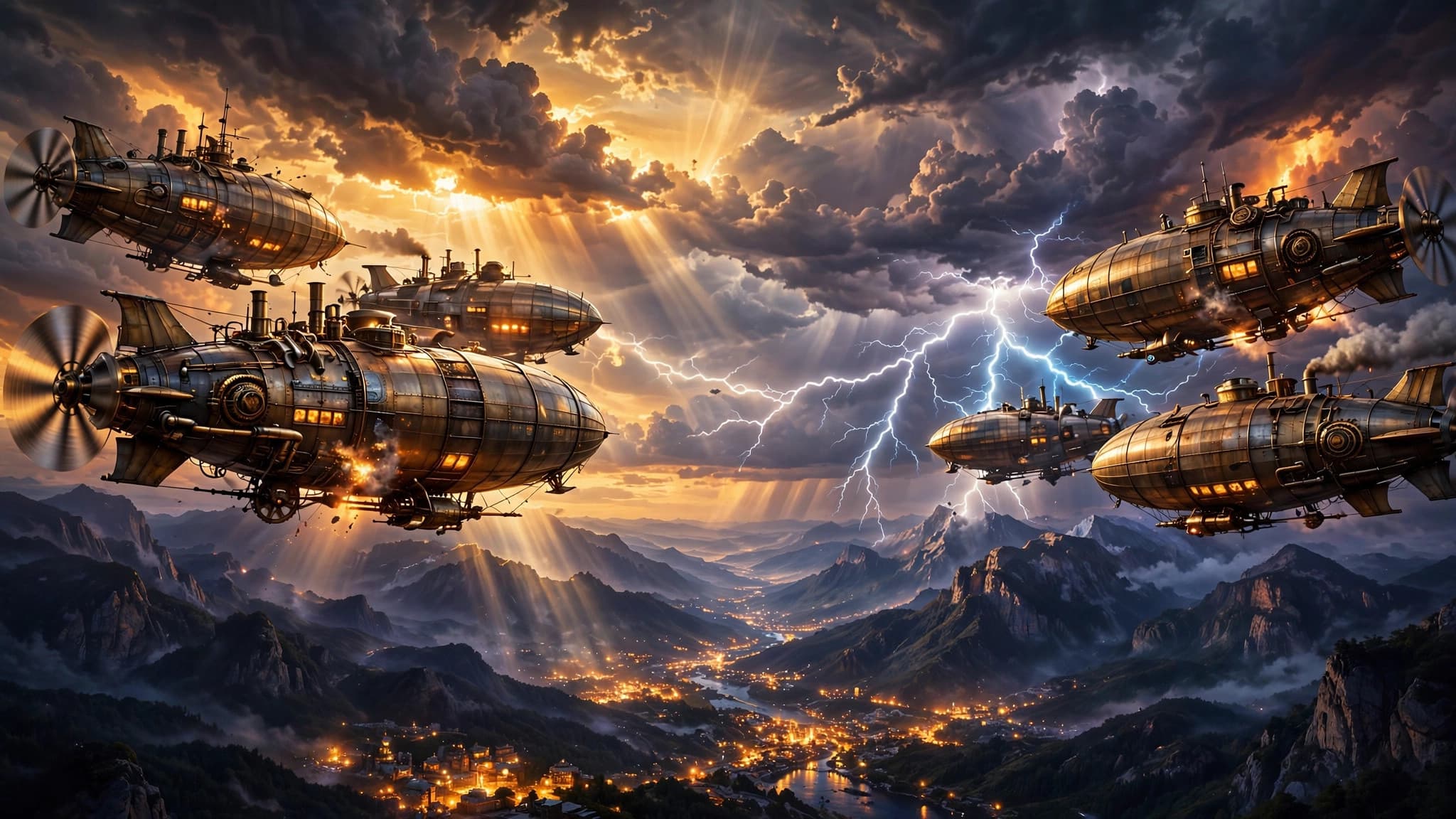 Mechanical Airship Storm Battle — Epic YouTube Thumbnail Background — free ai image preview