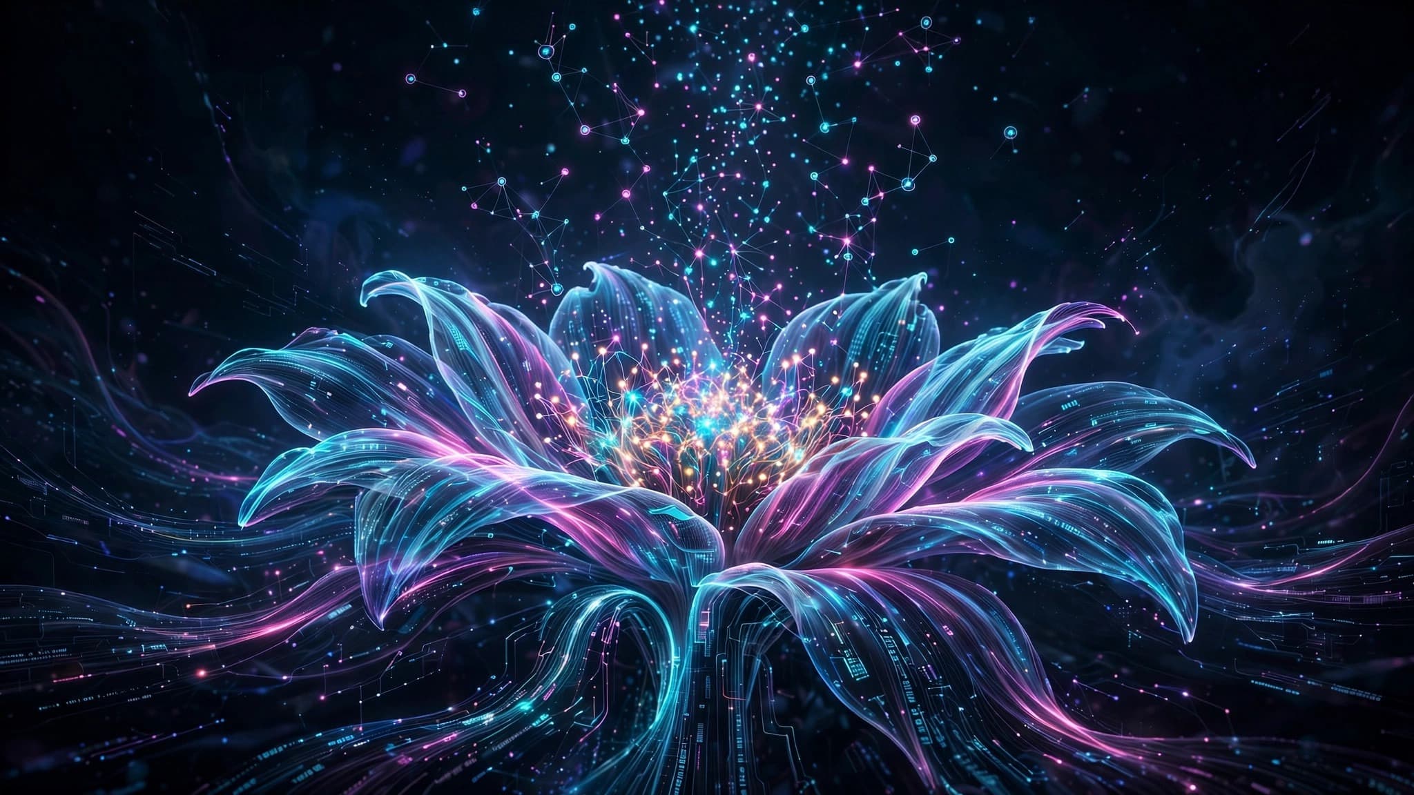 Neural Bloom — AI Data Flower Concept Background — free ai image preview