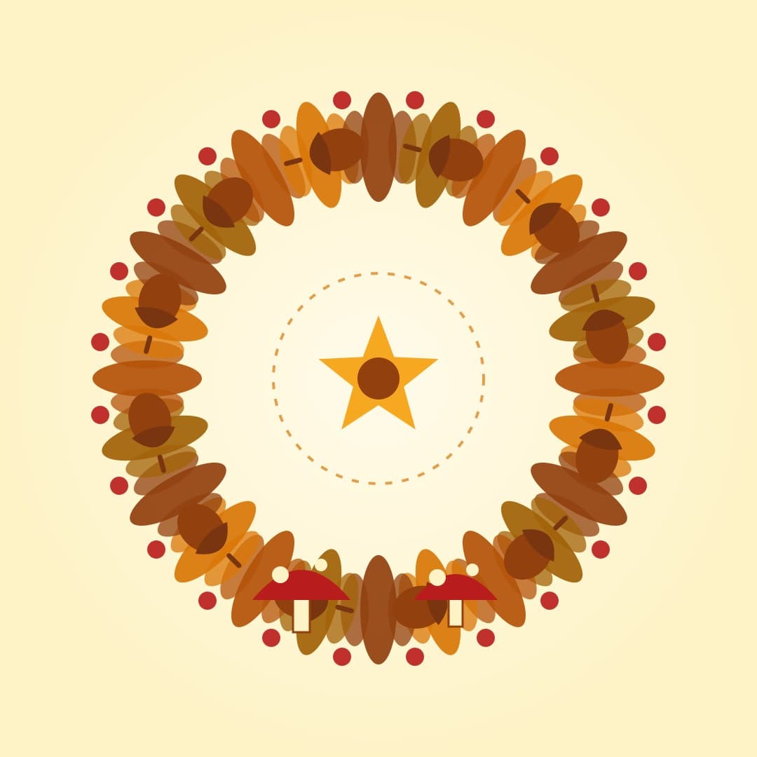Acorn and Oak Leaf Autumn Wreath — Seasonal Botanical Vector — free vector preview