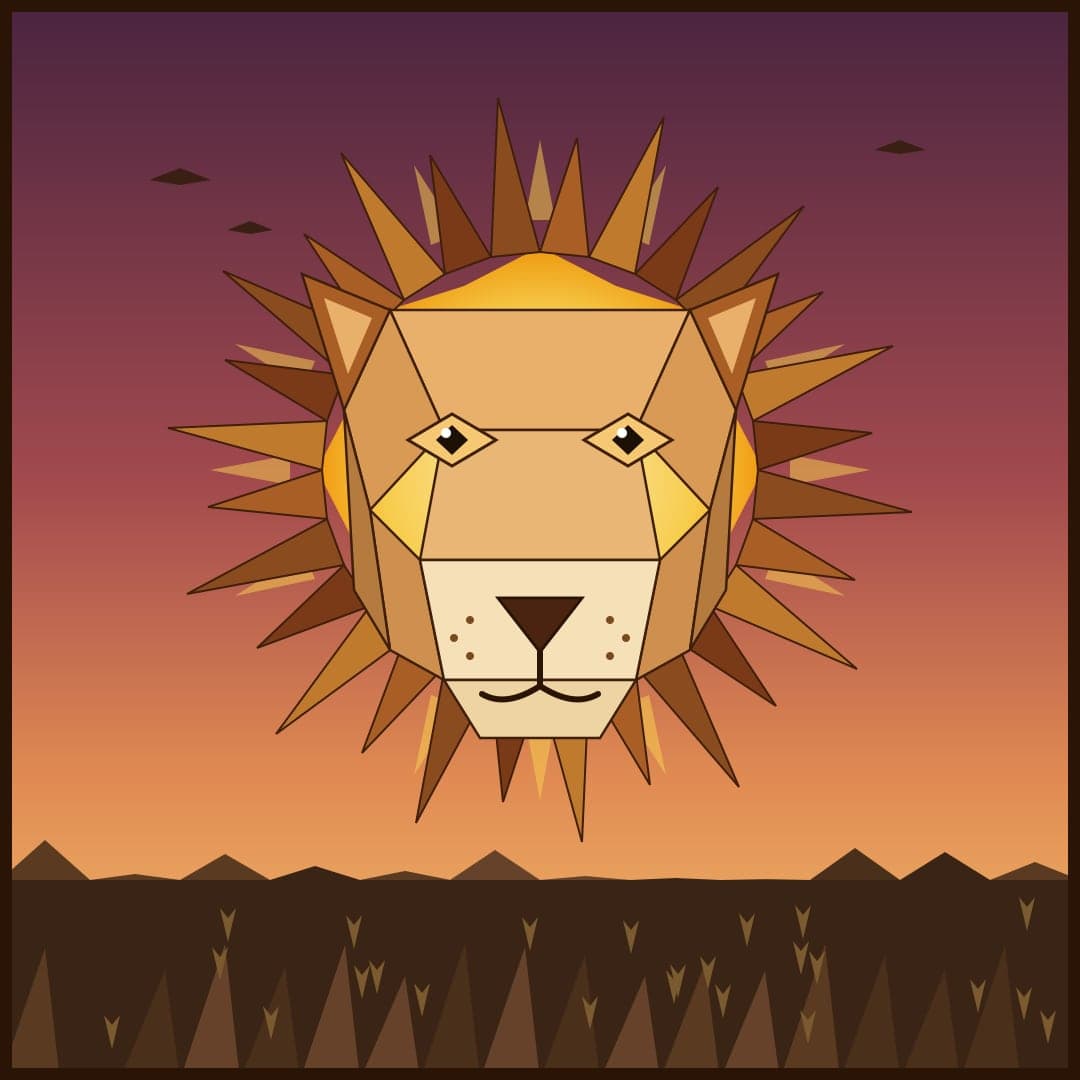 Low-Poly Lion — Geometric Sunrise Savanna Vector — free vector preview
