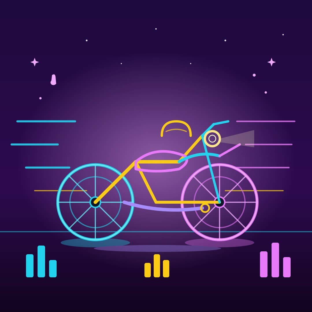 Neon Motorcycle Trails — Glowing Line-Art Bike Vector — free vector preview