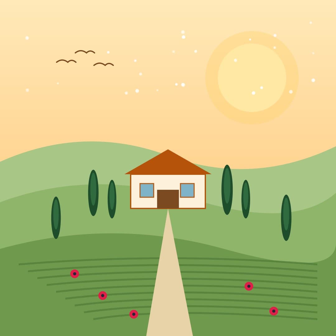 Tuscan Cypress Hills — Golden Hour Landscape Vector — free vector preview