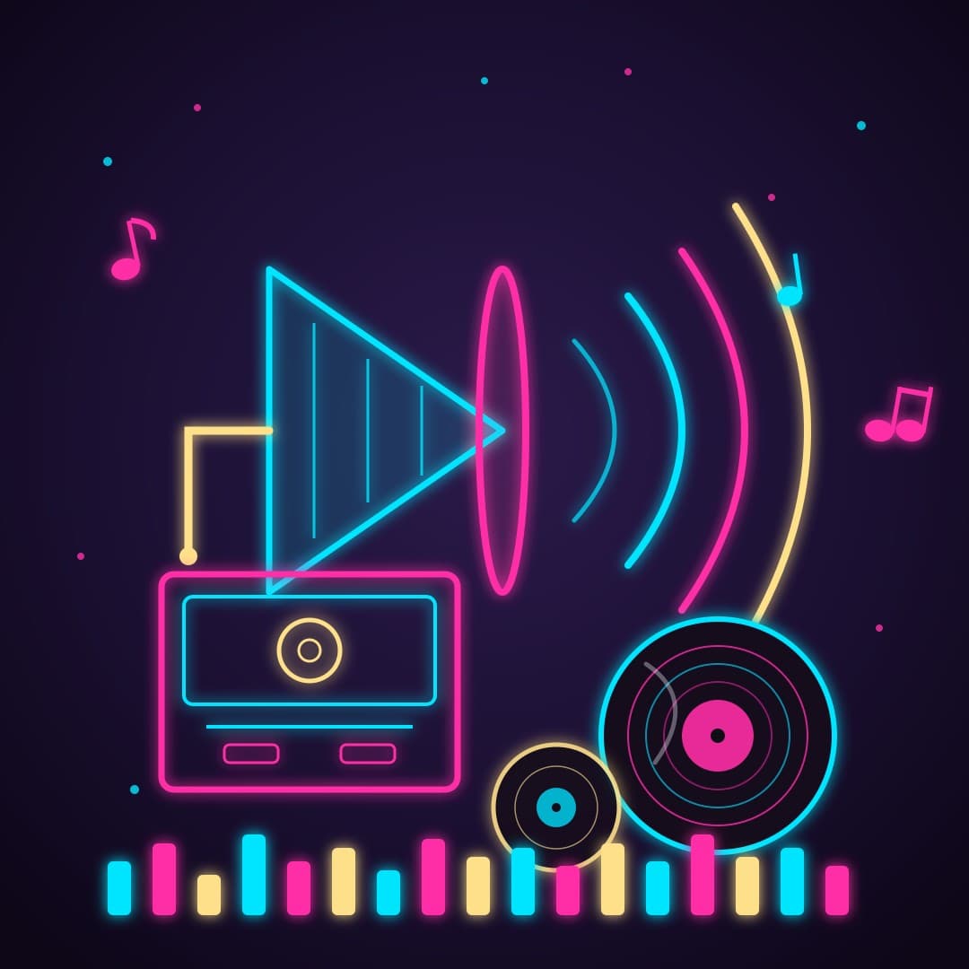 Neon Gramophone — Retro Music Line-Art Vector — free vector preview