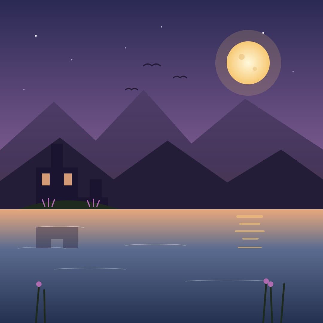 Highland Loch & Castle — Misty Scottish Dusk Vector — free vector preview