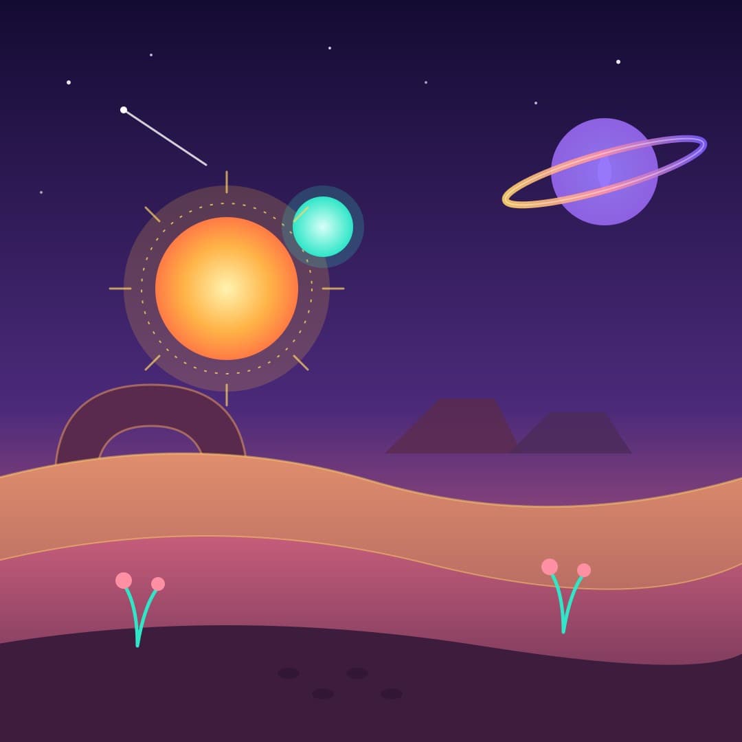 Twin Suns Alien Desert — Cosmic Sci-Fi Vector — free vector preview