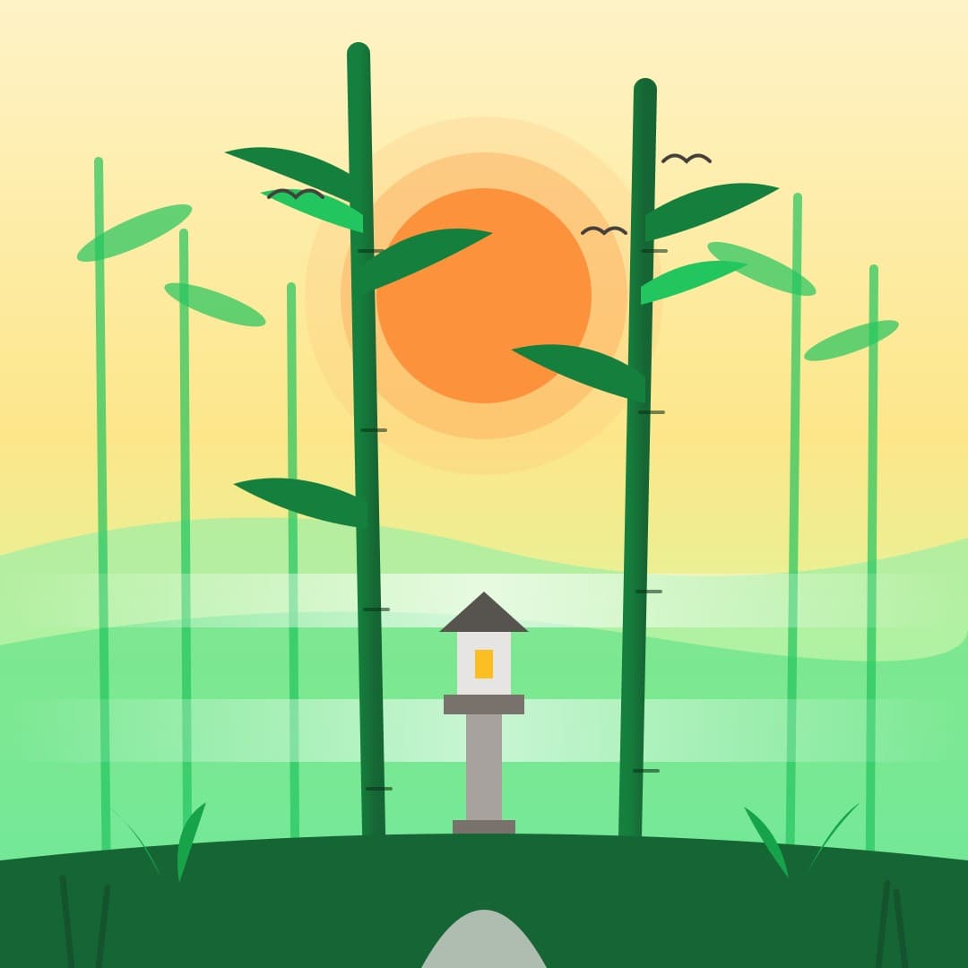 Misty Bamboo Grove at Dawn — Minimal Landscape Vector — free vector preview