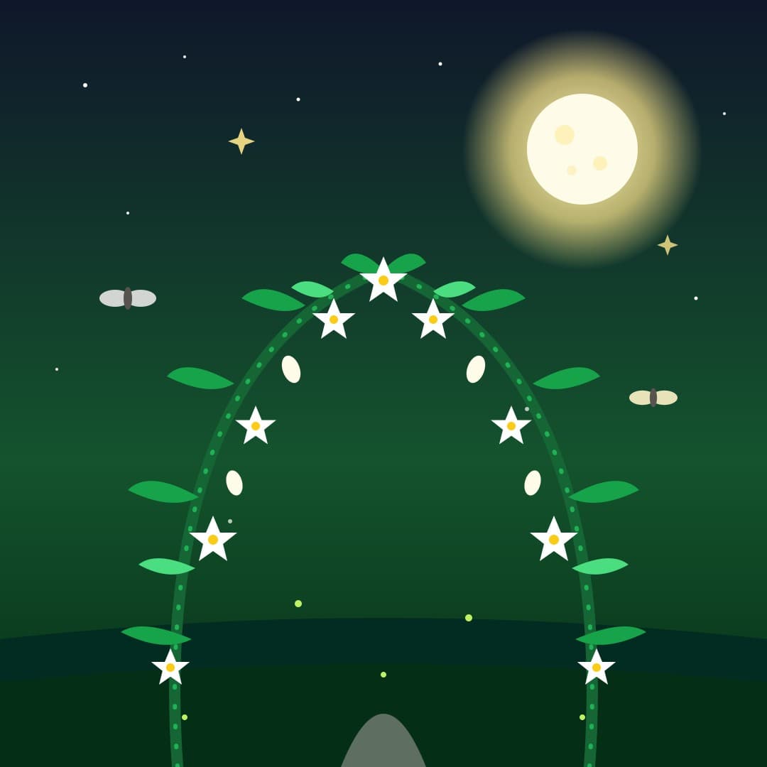 Night Jasmine Vine Arch — Moonlit Floral Vector — free vector preview
