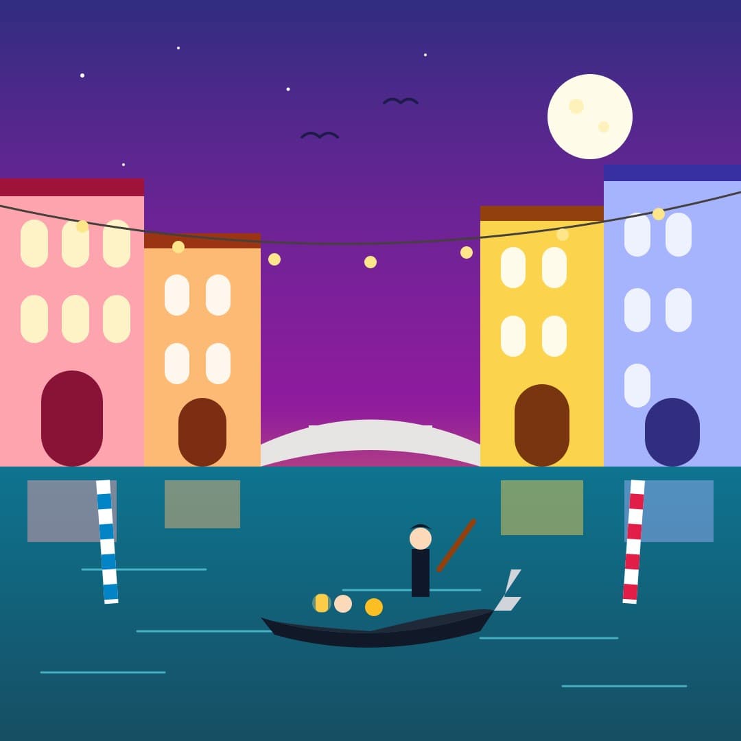 Venetian Canal at Dusk — Flat Travel Scene Vector — free vector preview