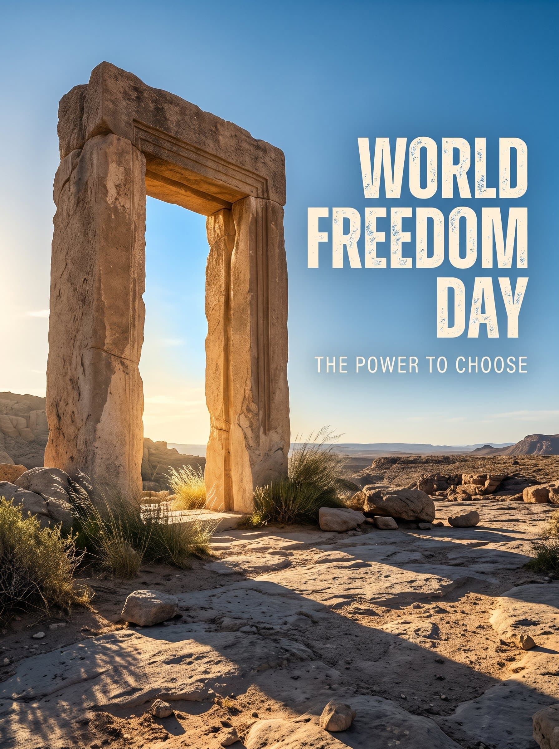 World Freedom Day Stone Doorway Poster — The Power to Choose — free psd preview