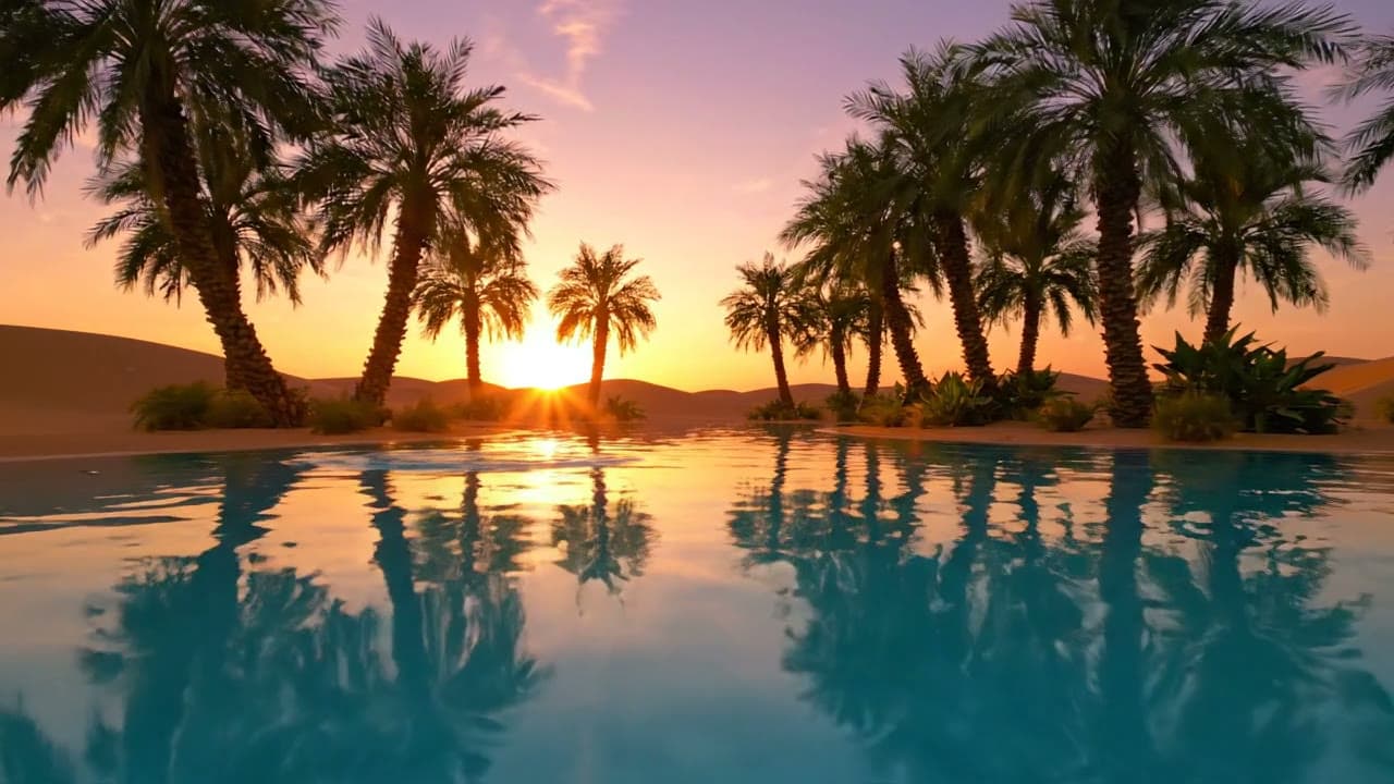 Desert Oasis Palm Reflection — Free AI Stock Video